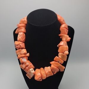 VTG Chunky Natural Rough Bead 14" Choker Coral Beaded Necklace Luxury Statement